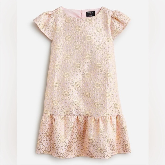 CREWCUTS Jacquard Blush and Gold Floral Drop Waist Dress - Picture 1 of 11